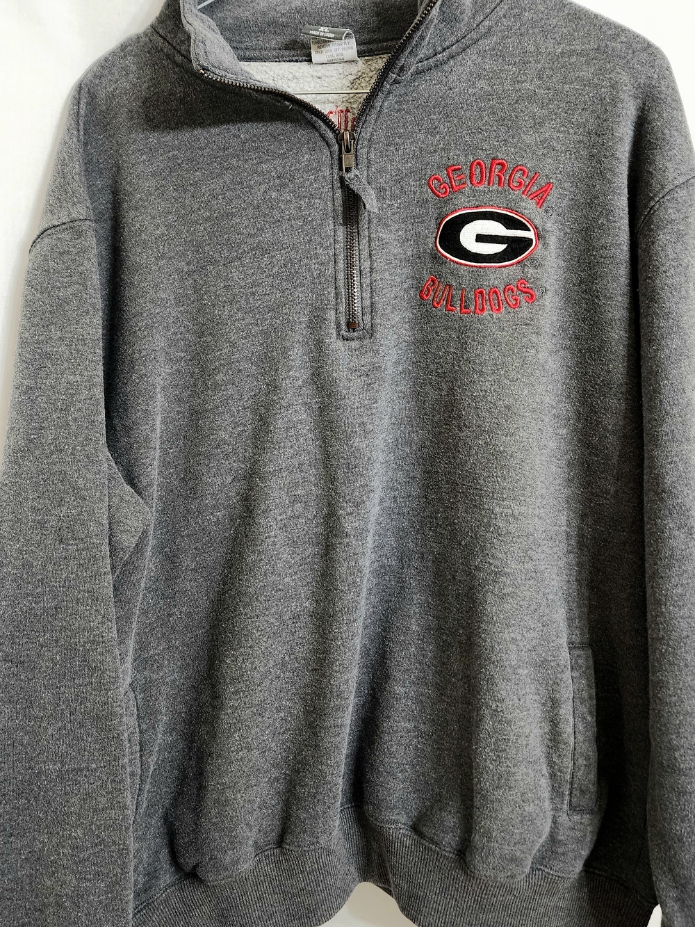 Stadium Athletics Gray Unisex Zip-Up Sweater with Red & Black Logo Size XL